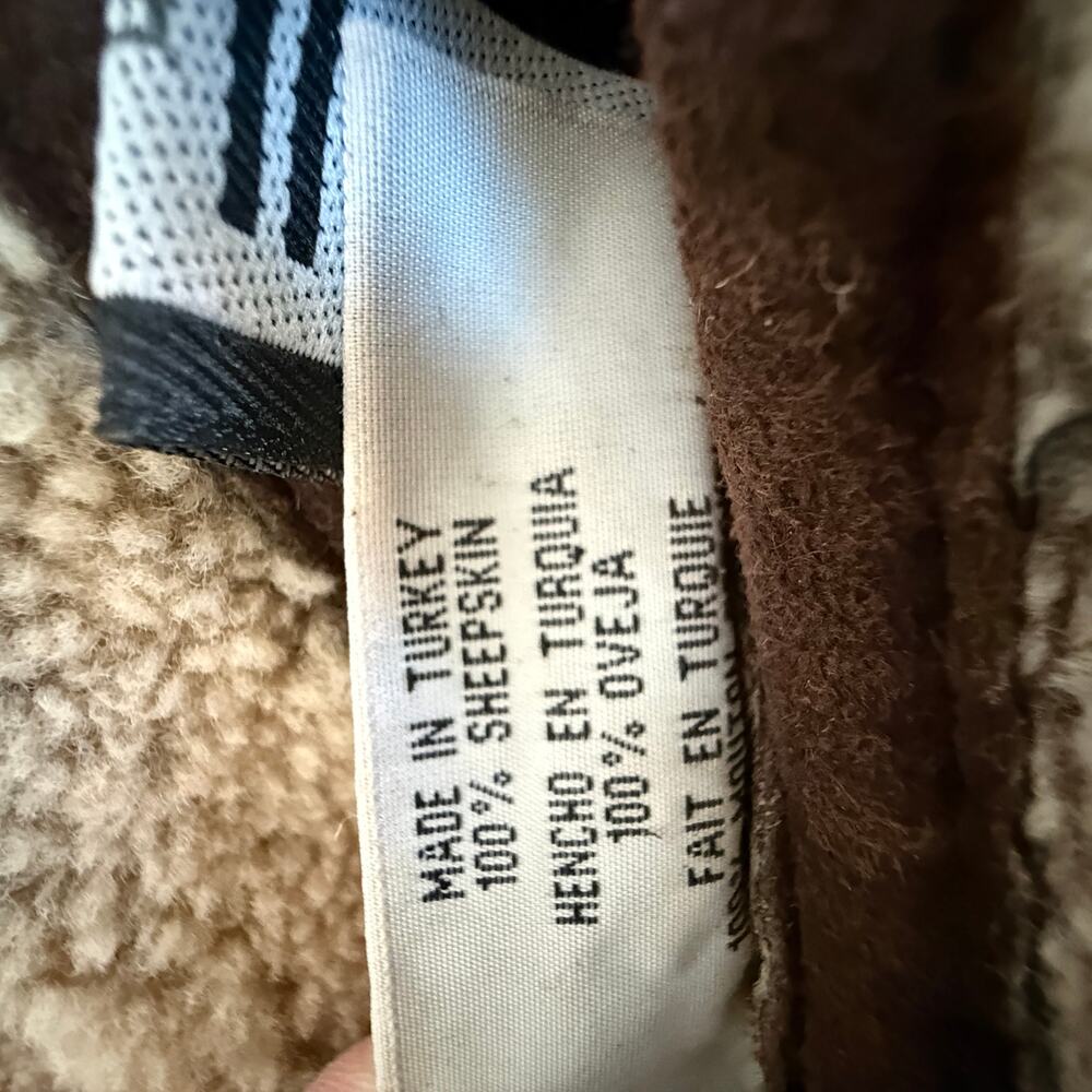 Vintage Chocolate Brown Double-Breasted Genuine Shearling Coat Reversible - Picture 9 of 12